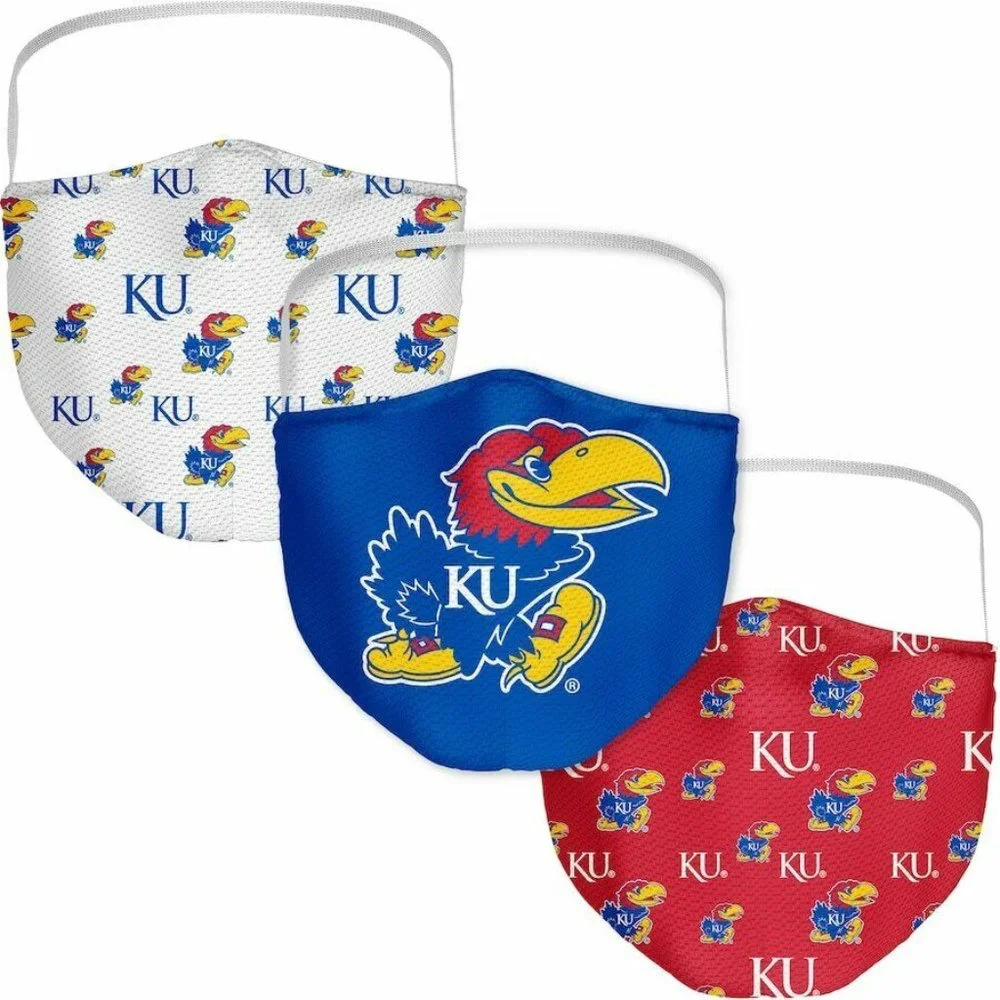 Kansas Jayhawks: Fanatics Branded Adult All Over Logo Face Covering Mask 3 Pack